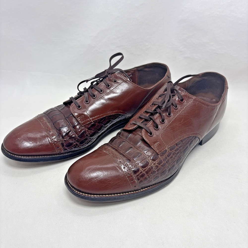 Stacy Adams Madison Exotic Croc Cap Toe Oxford Cognac 9.5D Leather 467172